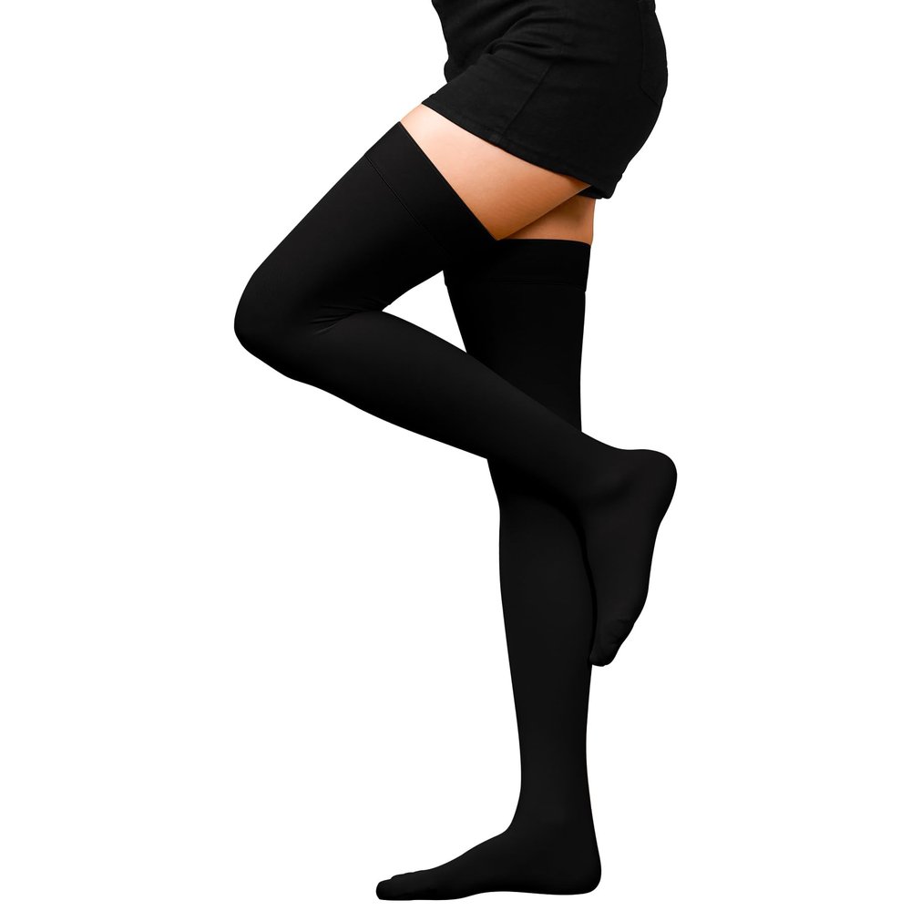 20-30mmHg Compression Stockings for Women & Men, WINGEDSOUL Thigh High Closed Toe Compression Socks for Women, Graduated Support Compression Stockings for Edema,Black,X-Large