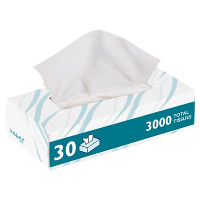 Morcon Valay Facial Tissue Paper | Soft, Absorbent Hand and Face Wipes, Premium Facial Tissues Boxes for Personal Care, 30 Pack of White 2-Ply Tissues | 100 sheets Per Box