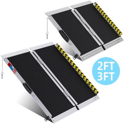 2FT & 3FT Prtable Wheelchair RampAnti-Slip Aluminum Folding Portable Ramp, Wheelchair Ramps for Home, Weight Capacity Up to 600 LBS, with Transition Plates Above and Below