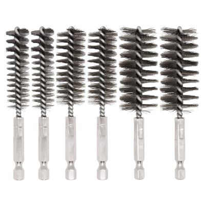 BUXIMN 6 Pcs Bore Brush for Drill, 1/4" Hex Shank Stainless Steel Twisted Wire Brush for Drill, Bristle Round Wire Brush with Different Sizes, Tube Pipe Cleaner for Rust (Diameter 12,19,25mm)