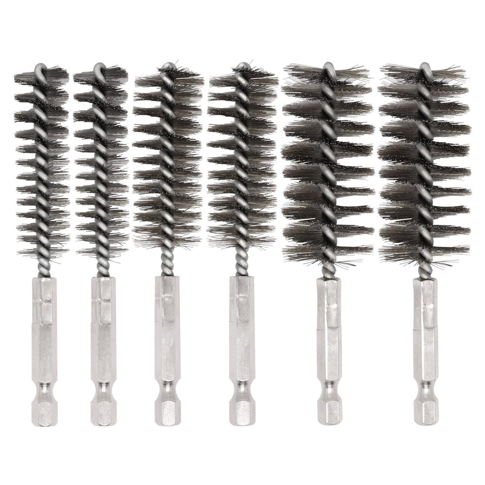 BUXIMN 6 Pcs Bore Brush for Drill, 1/4" Hex Shank Stainless Steel Twisted Wire Brush for Drill, Bristle Round Wire Brush with Different Sizes, Tube Pipe Cleaner for Rust (Diameter 12,19,25mm)