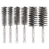 BUXIMN 6 Pcs Bore Brush for Drill, 1/4" Hex Shank Stainless Steel Twisted Wire Brush for Drill, Bristle Round Wire Brush with Different Sizes, Tube Pipe Cleaner for Rust (Diameter 12,19,25mm) view 1
