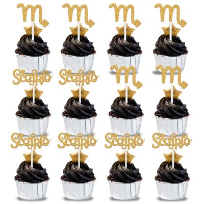 12Pcs Scorpio Cake Topper, Big Scorpio Energy/Season Cake Decor, 12 Constellation October December Birthday Cupcake Decoration, Horoscope Astrology Birthday Party Supplies
