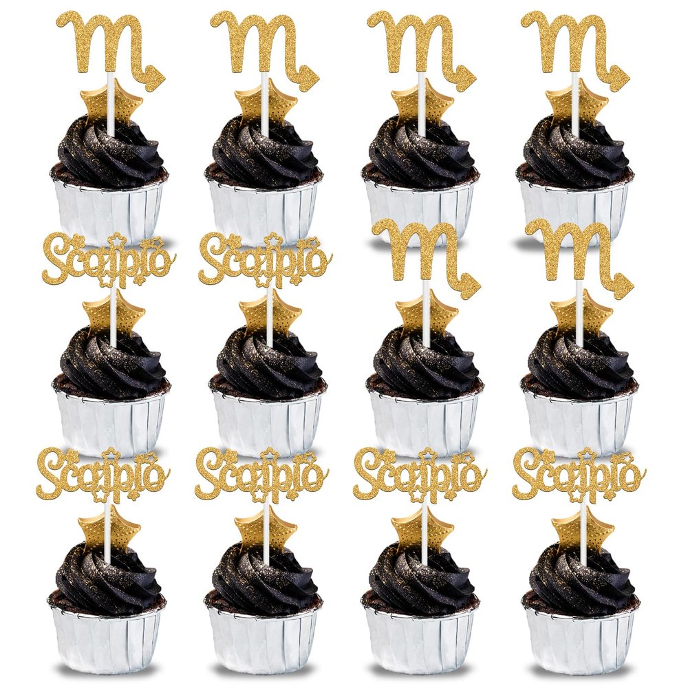 12Pcs Scorpio Cake Topper, Big Scorpio Energy/Season Cake Decor, 12 Constellation October December Birthday Cupcake Decoration, Horoscope Astrology Birthday Party Supplies
