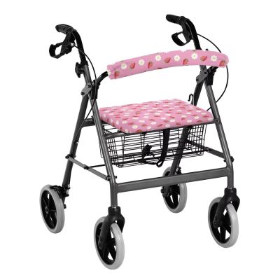Rnyleeg Rollator Walker Accessories for Ladies Cute Pink Strawberry Daisy Floral Print Rollator Walker Seat and Backrest Rollbar Covers