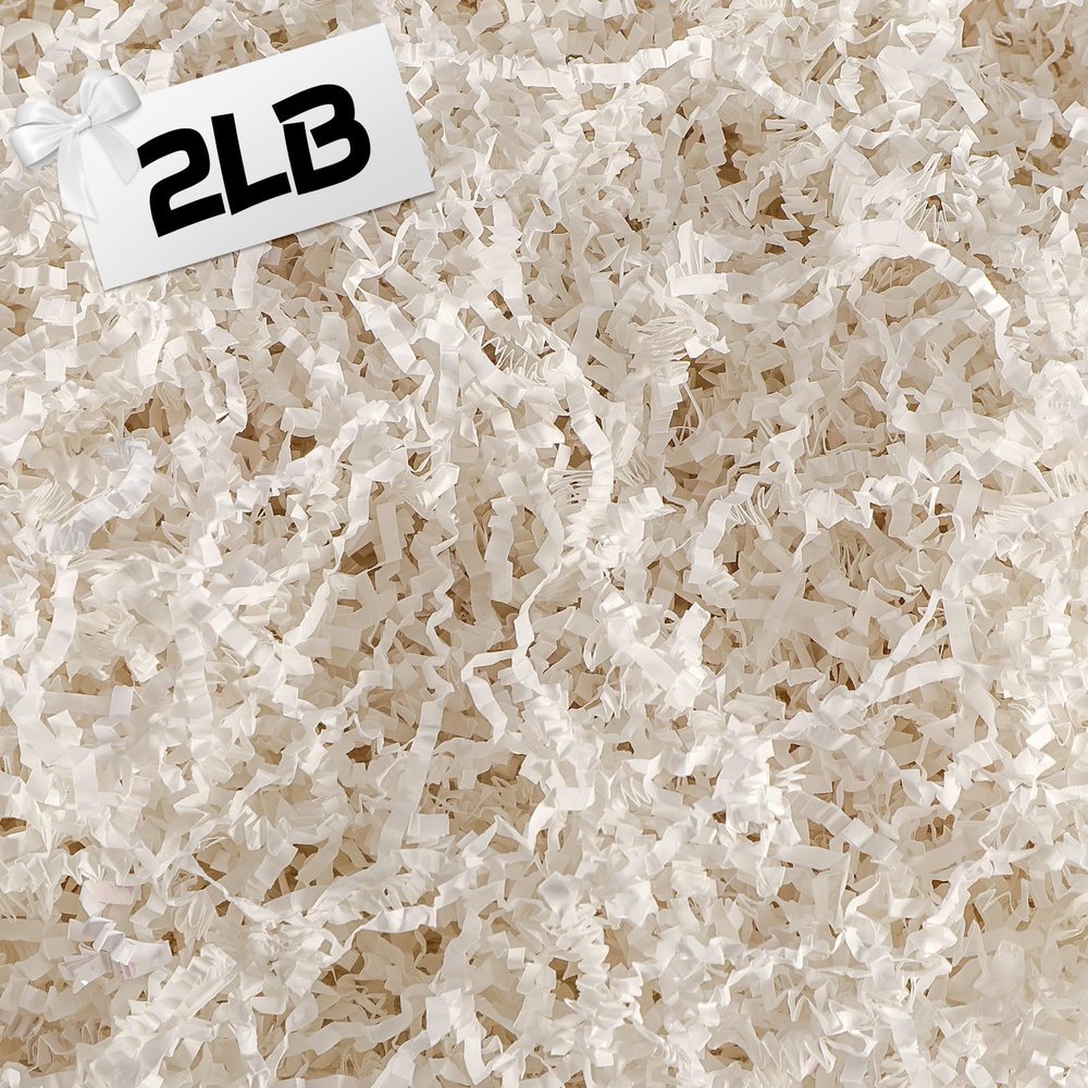 2 LB White Crinkle Paper Filler Crinkle Cut Shred for Gift Baskets, Shredded Paper Filler for Gift Wrapping Box Stuffing Filling Holiday Packaging Birthday Christmas (White)