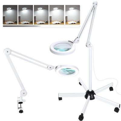 10X Magnifying Glass with Light and Stand, Super Bright 2,200 Lumens LED Magnifying Floor lamp with 5 Wheels Rolling Base, 5 Color Modes Stepless Dimming Lighted Magnifier for Esthetician Facial Salon
