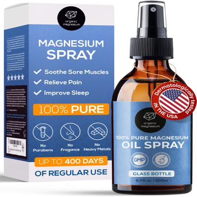 Organic Organic Magnesium Oil Spray for Feet, Sleep & Sore Muscles  100% Pure Ancient Zechstein Mg Chloride, Topical Formula for Natural Relaxation, Body Massage, Leg Cramps & Workout Relief