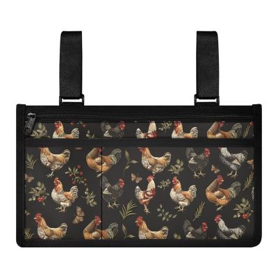 Gomyblomy Wheelchair Side Bag Wheelchair Armrest Pouch Lightweight Side Storage Organizer Bag for Power Wheelchairs, Walkers, Rollators, Electric Scooters, Rooster Chicken Pattern