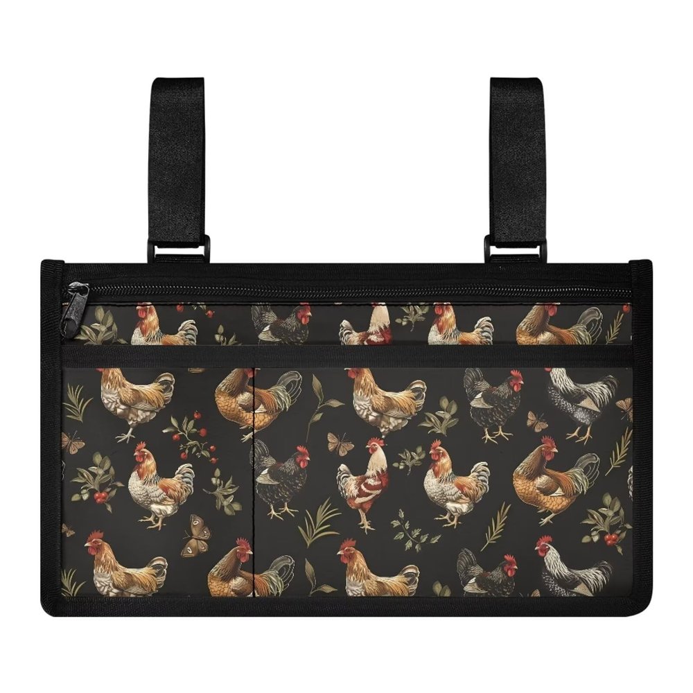 Gomyblomy Wheelchair Side Bag Wheelchair Armrest Pouch Lightweight Side Storage Organizer Bag for Power Wheelchairs, Walkers, Rollators, Electric Scooters, Rooster Chicken Pattern