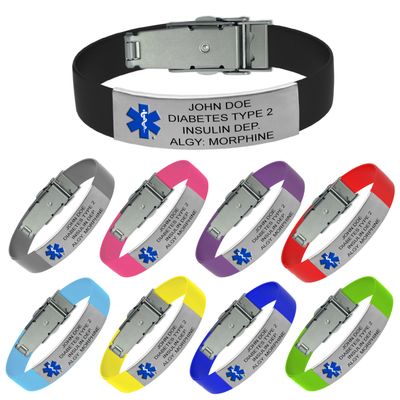 Medical Alert Bracelet for Men & Women  Customizable, Silicon Band, Personalized Bold & Readable Engraving with Complimentary Access to PHR (Personal Health Record)  Gray