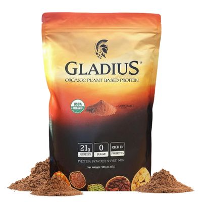 GLADIUS Organic Plant Based Protein Powder | Chocolate | 15 Servings | 21g of Protein | Plant Based | No Sugars Added | Rich in Probiotics