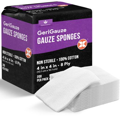 4x4 Gauze Pads 100% Cotton - 200 Non Sterile Gauze Pads for Medical Facilities, Wound Care, and First Aid - Woven 8 Ply
