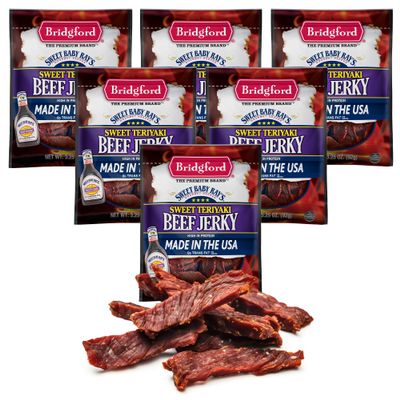Bridgford Sweet Baby Ray's Beef Jerky Sweet Teriyaki 3.25 oz Pack of 6 - Protein-Rich Snacks for Low Carb and High Protein Diets - Beef Jerky Teriyaki for On-The-Go Snacking and Busy Lifestyles