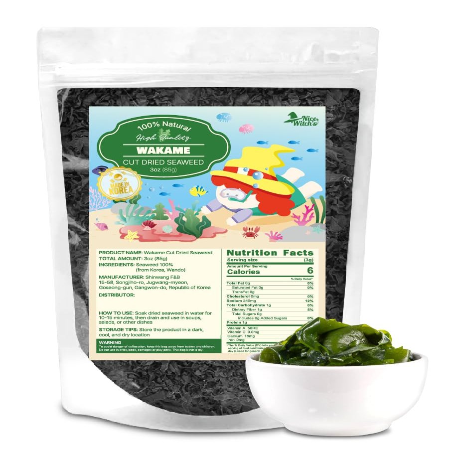 NICE WITCH'S Korean 100% Pure Dried Cut Seaweed 85g / 3oz - Baby Seaweed Flakes, Wakame, Miyeok, 