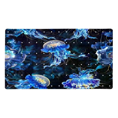 Non Slip Bathtub Mat Fancy Blue Jellyfish Print Bathroom Shower Tub Mats with Suction Cups and Drain Holes for Kids and Adults 15.7x27.9 in