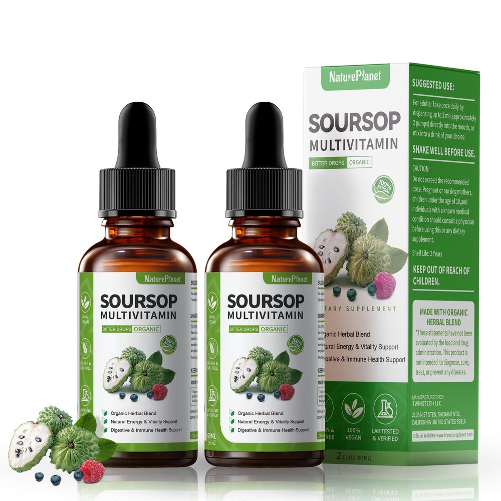 Guanbana Soursop Bitters Liquid Drops with Vitamin C, D3, B6, Soursop Fruit & Leaf Extract + 10 Bitters Botanicals for Immune Support Digestive Health Antioxidant BoostNon-GMO Vegan 120mL/4 Fl Oz