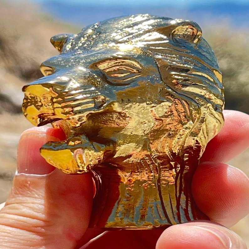 Golden Handmade Lion Shaped Brass Walking Stick Handle Antique Victorian Cane Head Brass Walking Cane Handle