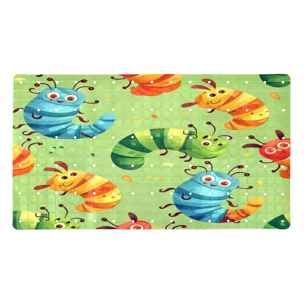 Non Slip Bathtub Mat Cartoon Caterpillar Bathroom Shower Tub Mats with Suction Cups and Drain Holes for Kids and Adults 15.7x27.9 in
