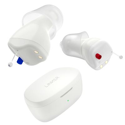 LINNER Saturn OTC Hearing Aids for Senior & Adult, Rechargeable Hearing Amplifiers with Comfort Design, Noise Cancellation for Aid & Assist Hearing, Discreet & Nearly Invisible In-Ear Device (White)