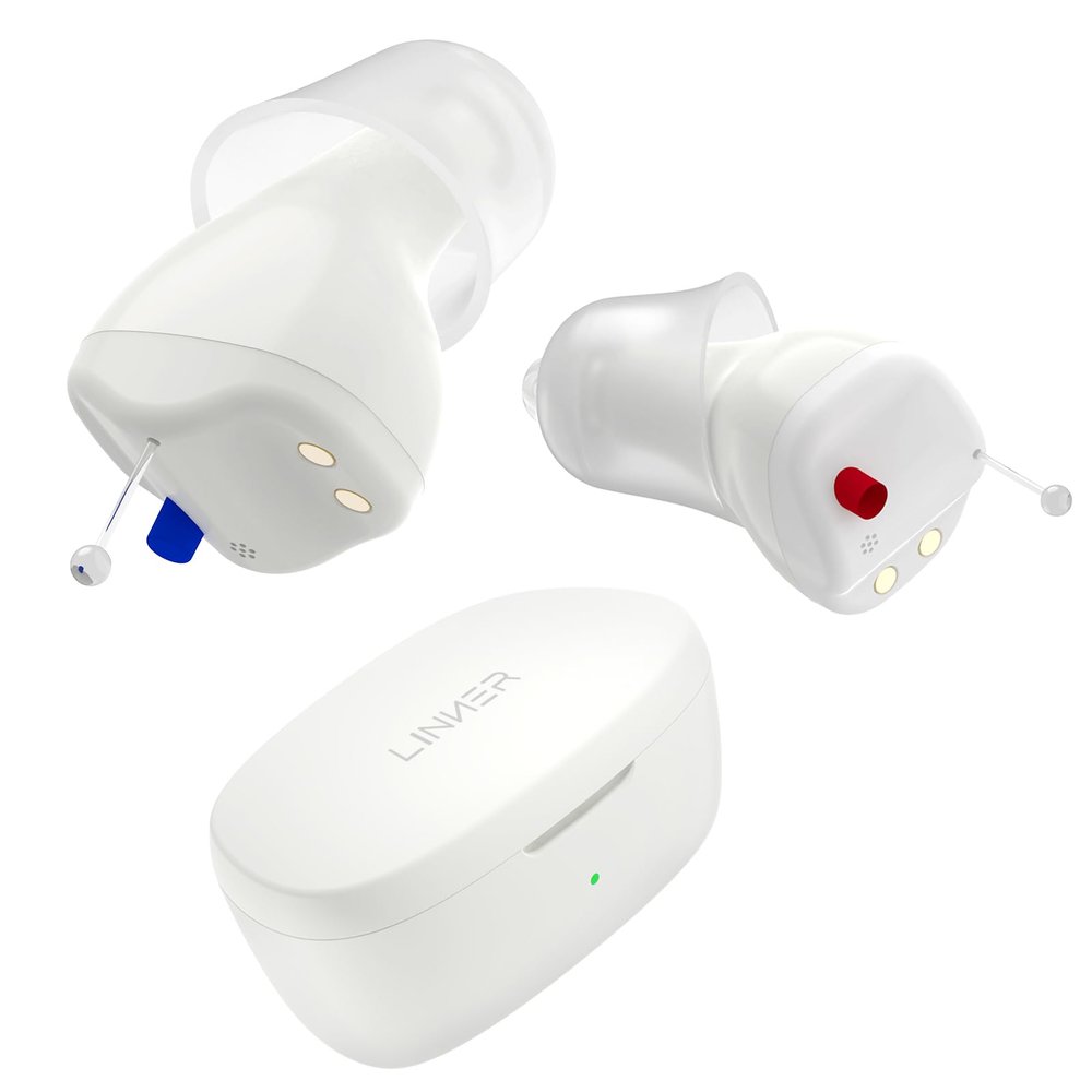 LINNER Saturn OTC Hearing Aids for Senior & Adult, Rechargeable Hearing Amplifiers with Comfort Design, Noise Cancellation for Aid & Assist Hearing, Discreet & Nearly Invisible In-Ear Device (White)