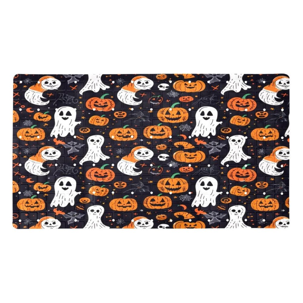 Non Slip Bathtub Mat Halloween Pumpkin Pattern Bathroom Shower Tub Mats with Suction Cups and Drain Holes for Kids and Adults 15.7x27.9 in