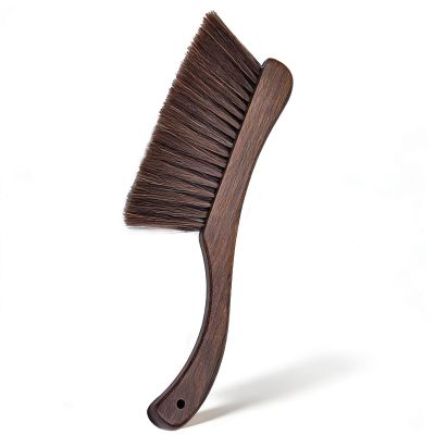 1 Pieces Woooden Hand Whisk Broom Dust Brush with Curved Wood Handle Soft Bristle Bench Brush Household Cleaning Brush for Counter Bed Sofa Car Fireplace Clothes (Coffee-Carved Handle)