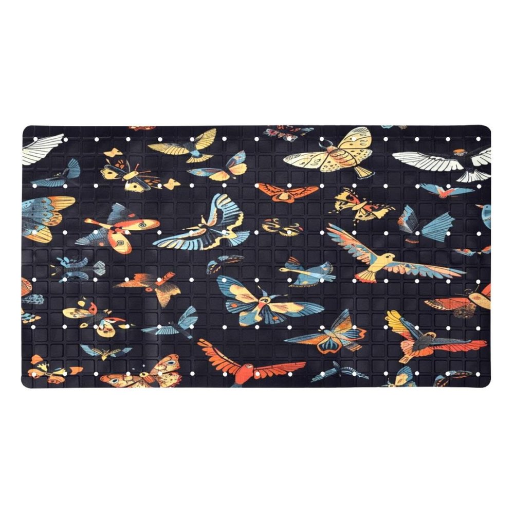 Non Slip Bathtub Mat Flying Animals Bathroom Shower Tub Mats with Suction Cups and Drain Holes for Kids and Adults 15.7x27.9 in