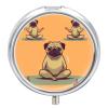 Round Pill Box/Case,3 Compartment Small Pill Case for Purse & Pocket Yoga Pugprinted Travel Pill Organizer for Vitamins Supplements view 1