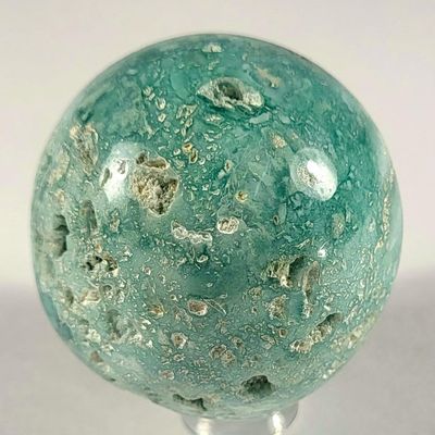 44mm Green Chalcedony Carved Sphere Polished Natural Gemstone Crystal Mineral Collectible Decor Specimen Ball - India + Stand (1PC)