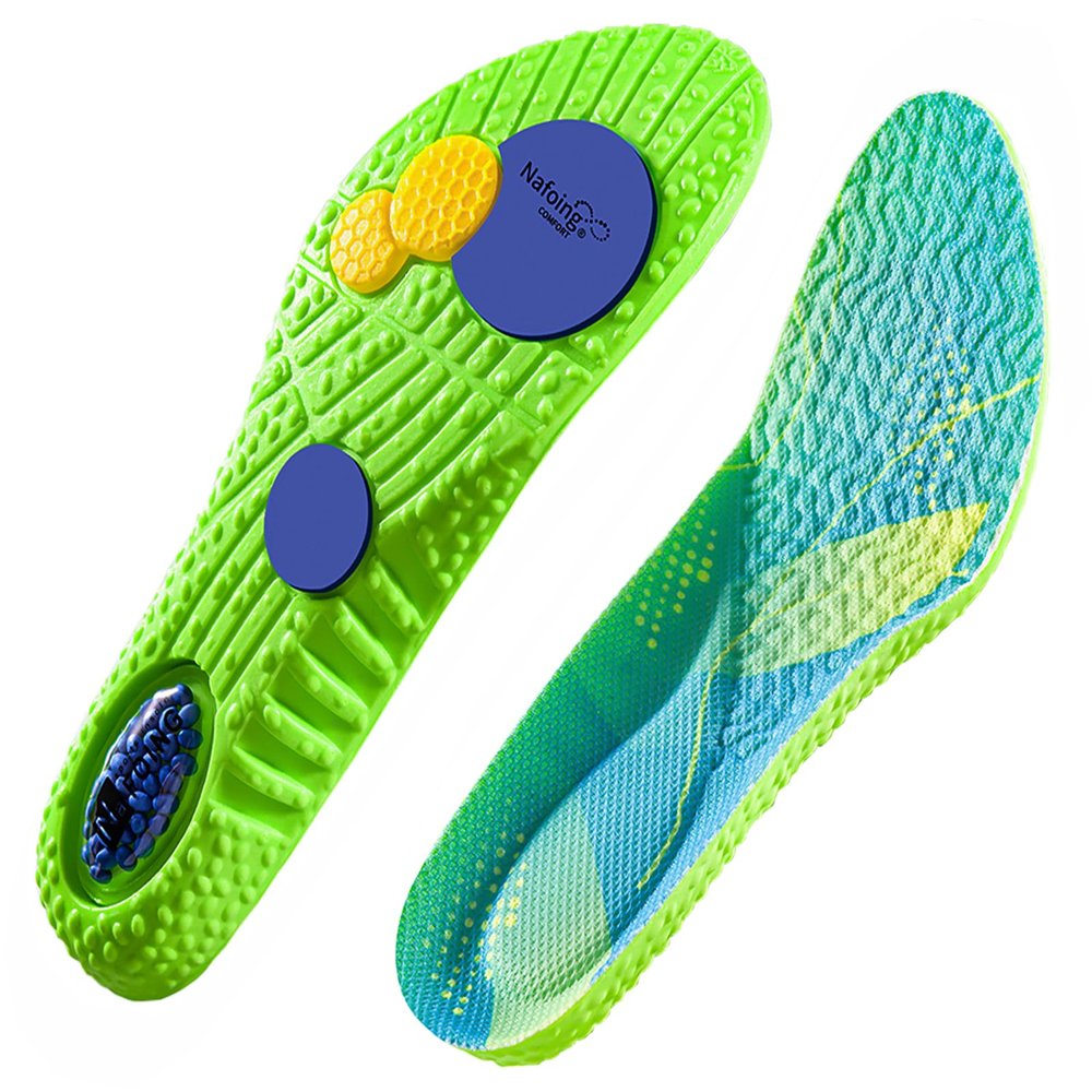Air Cushion Support Sports Insole High Elasticity Shock Absorption Sweat Standing for A Long Time Do Not Get Tired, Ultra-Soft and Comfortable Insoles (Green, Men 8.5-9 Women 11-12275mm)