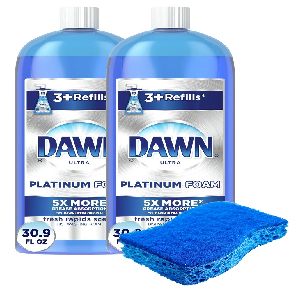 PURPUR Dish Sponge and Ultra Platinum Foam Dish Soap - 30.9 oz Refill, Fresh Rapids Scent (2 Bottles)
