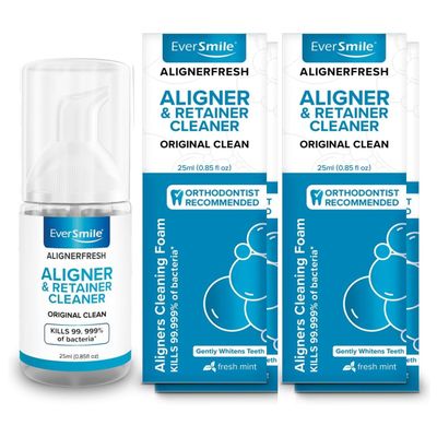 EverSmile AlignerFresh Original Clean Foam  Cleaner Compatible w/Invisalign and All Clear Aligners & Retainers  Eliminates Bacteria, Whitens Teeth, Fights Bad Breath  25ml (4 Pack)