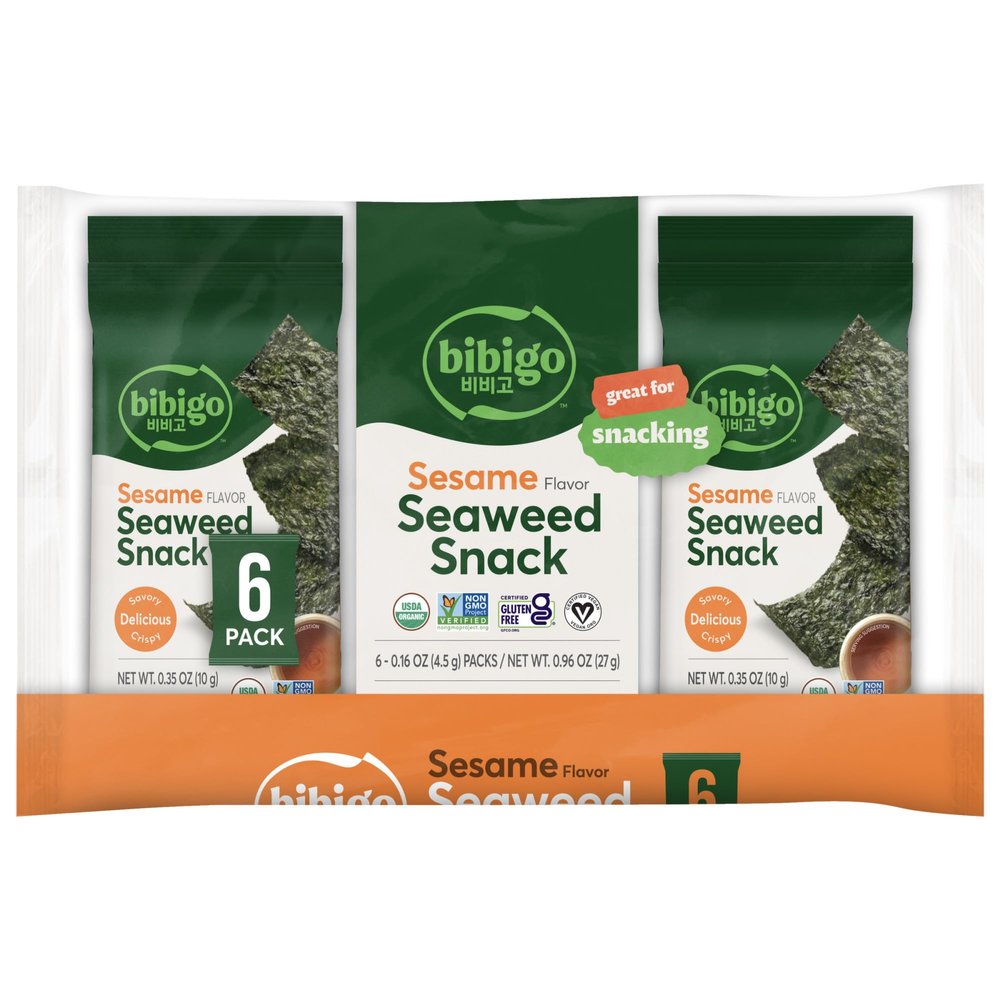 Bibigo Sesame Flavored Seaweed Snacks, 6 Individual Packets, 0.16 Ounce (Pack of 6)