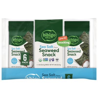 Bibigo Sea Salt Flavored Seaweed Snacks, 6 Individual Packets, 0.16 Ounce (Pack of 6)