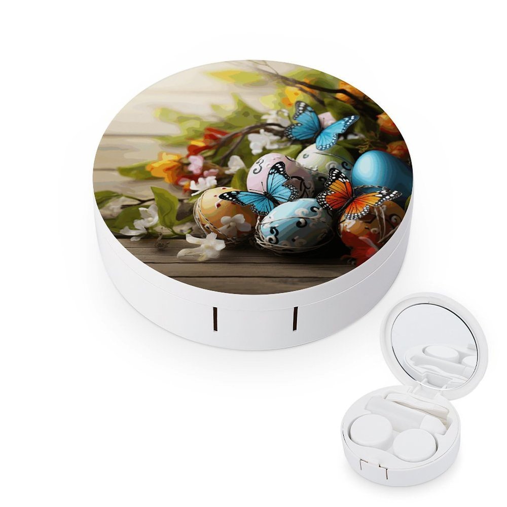 QWHJK Contact Lens Case,Easter Eggs with Butterfly Print Plastic Contact Lens Case,contact Lens Care Box,ontact Lens Travel Box