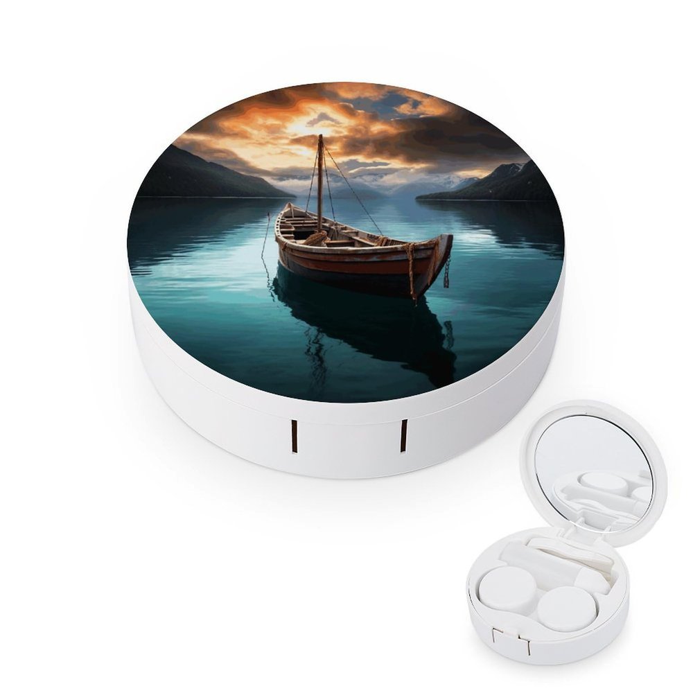 QWHJK Contact Lens Case,Fishing Boat Print Plastic Contact Lens Case,contact Lens Care Box,ontact Lens Travel Box