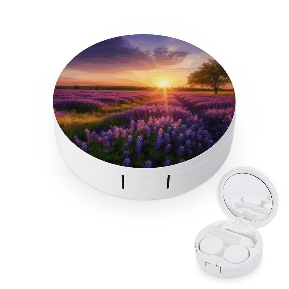 QWHJK Contact Lens Case,Lavender Meadow at Sunset Print Plastic Contact Lens Case,contact Lens Care Box,ontact Lens Travel Box