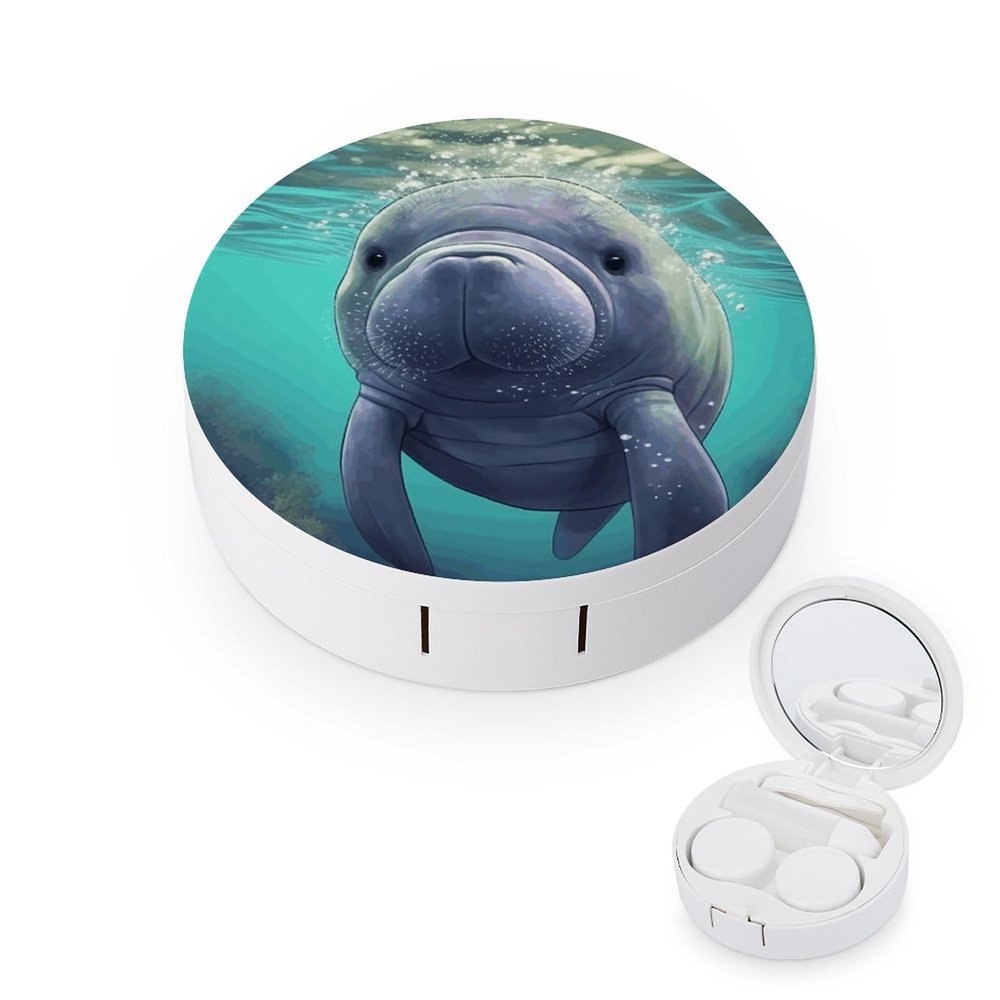 QWHJK Contact Lens Case,Cute Sea Animal Manatee Print Plastic Contact Lens Case,contact Lens Care Box,ontact Lens Travel Box