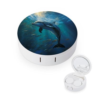 QWHJK Contact Lens Case,Dolphin in The Deep Ocean Print Plastic Contact Lens Case,contact Lens Care Box,ontact Lens Travel Box