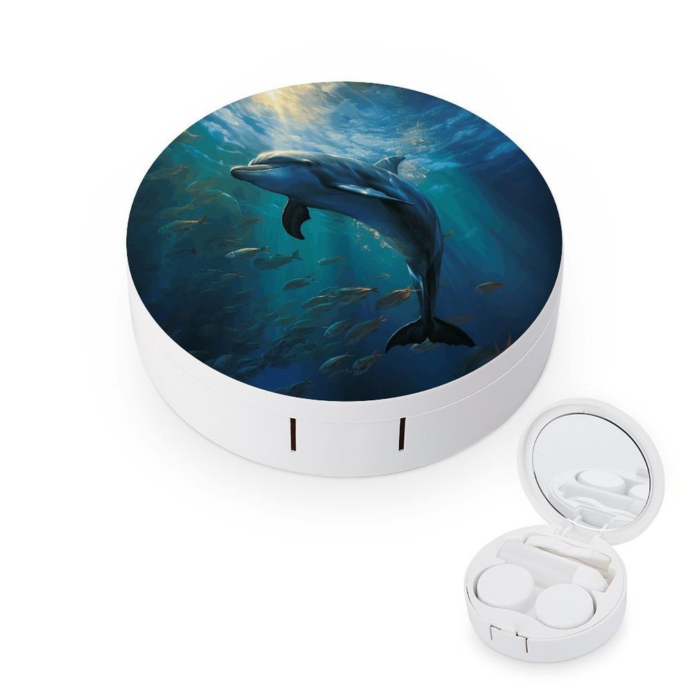 QWHJK Contact Lens Case,Dolphin in The Deep Ocean Print Plastic Contact Lens Case,contact Lens Care Box,ontact Lens Travel Box