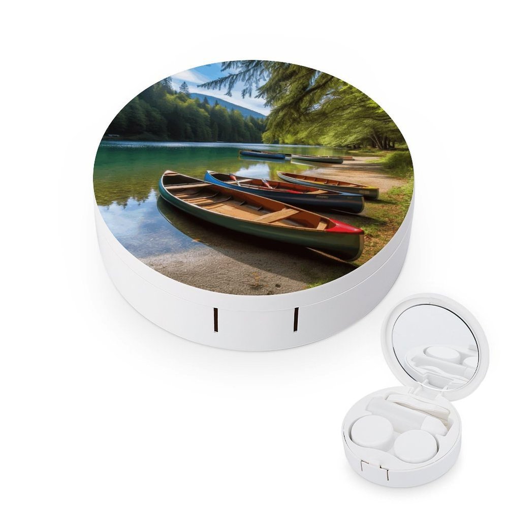 QWHJK Contact Lens Case,Lake with Boats Canoes Park Print Plastic Contact Lens Case,contact Lens Care Box,ontact Lens Travel Box