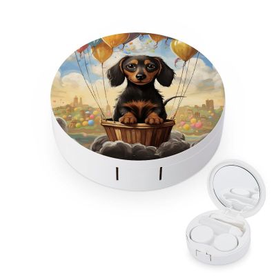 QWHJK Contact Lens Case,Dachshund Hot Air Balloon Print Plastic Contact Lens Case,contact Lens Care Box,ontact Lens Travel Box
