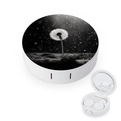 QWHJK Contact Lens Case,Dandelion Black And White Print Plastic Contact Lens Case,contact Lens Care Box,ontact Lens Travel Box