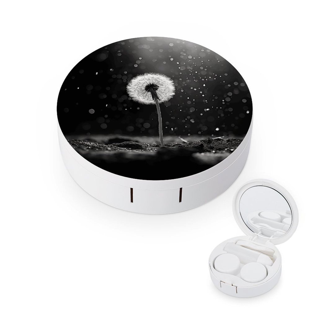 QWHJK Contact Lens Case,Dandelion Black And White Print Plastic Contact Lens Case,contact Lens Care Box,ontact Lens Travel Box