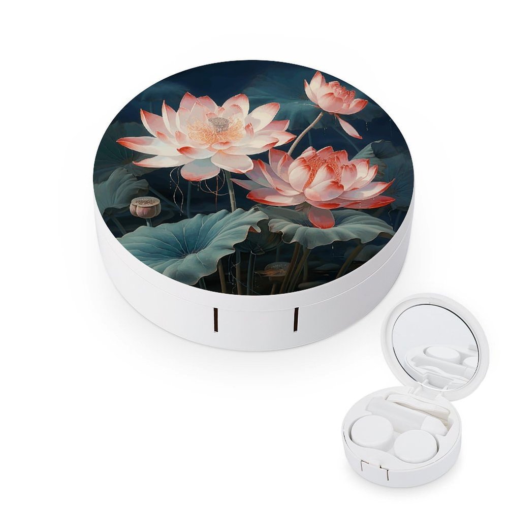 QWHJK Contact Lens Case,Dragonfly And Lotus Print Plastic Contact Lens Case,contact Lens Care Box,ontact Lens Travel Box