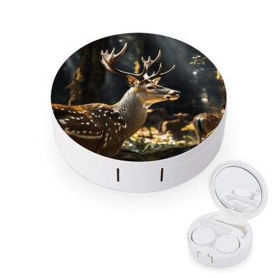 QWHJK Contact Lens Case,Deer in Wild Print Plastic Contact Lens Case,contact Lens Care Box,ontact Lens Travel Box