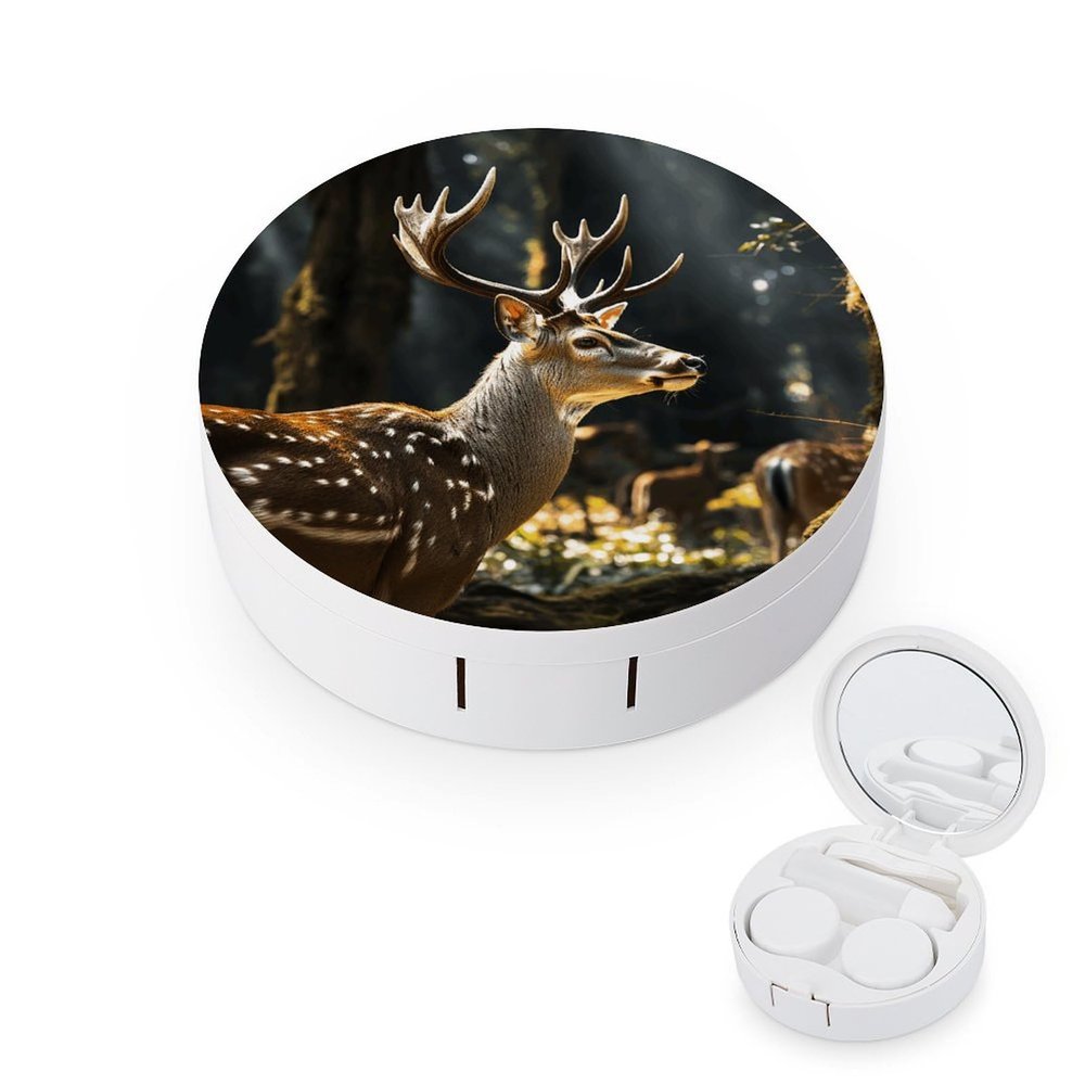 QWHJK Contact Lens Case,Deer in Wild Print Plastic Contact Lens Case,contact Lens Care Box,ontact Lens Travel Box