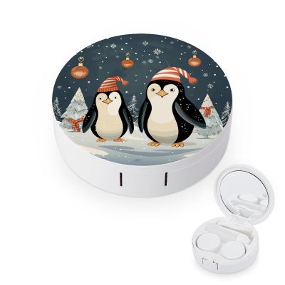 QWHJK Contact Lens Case,Merry Christmas Penguins Print Plastic Contact Lens Case,contact Lens Care Box,ontact Lens Travel Box