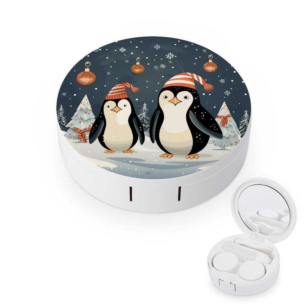 QWHJK Contact Lens Case,Merry Christmas Penguins Print Plastic Contact Lens Case,contact Lens Care Box,ontact Lens Travel Box